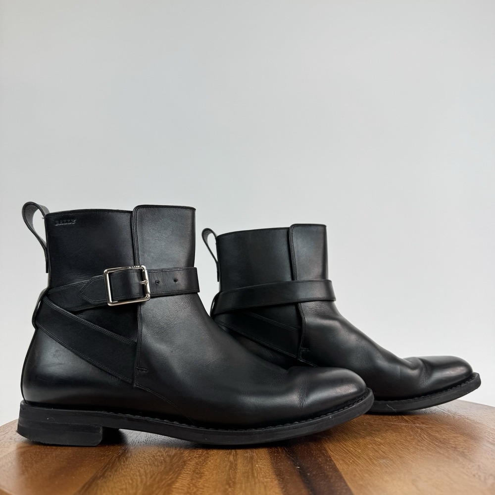 Womens Bally Filly Black Leather Harness Buckle Pull On Ankle Boots Size US 7.5
